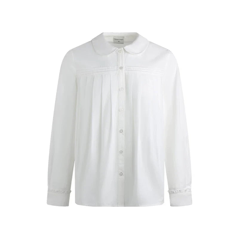 Doll Collar Pleated Cotton Blouse