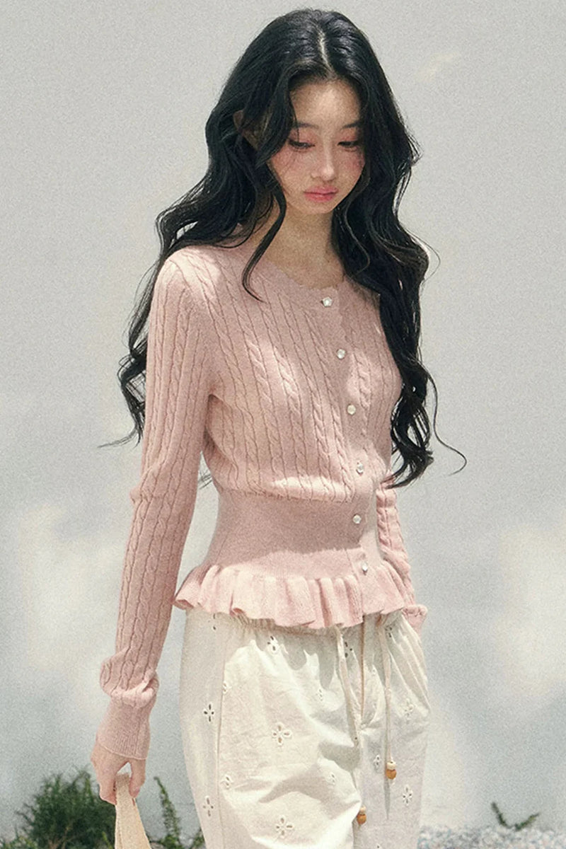 Pearl Crochet Ruffled Sweater