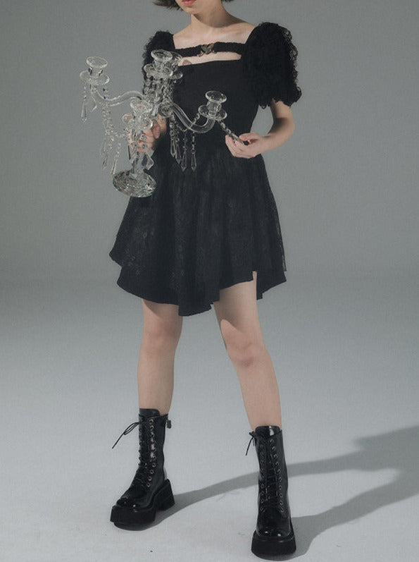 Pure Desire Metal Heart Volume Puff Sleeve Dress