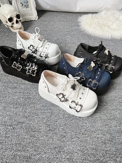 Angel Puppy Punk Style Round Toe Platform Shoes [denim/enamel]