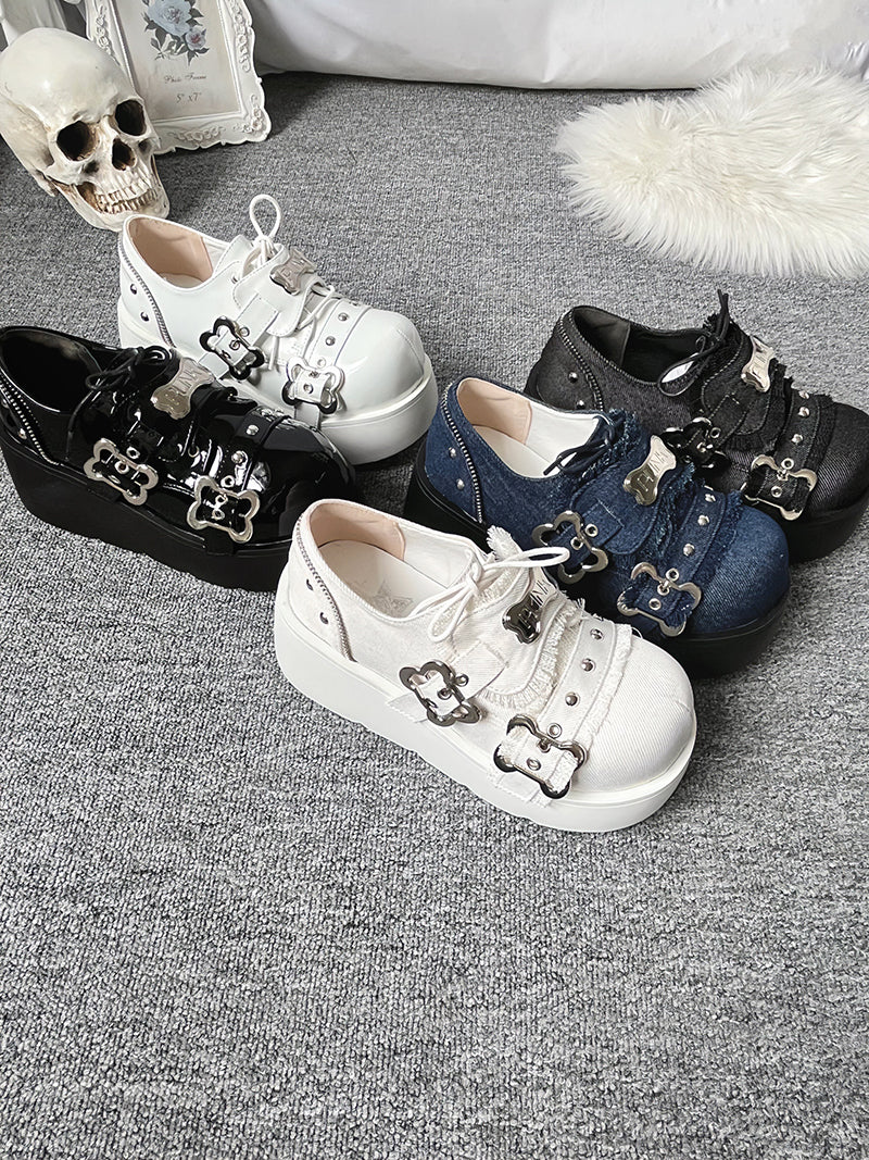 Angel Puppy Punk Style Round Toe Platform Shoes [denim/enamel]