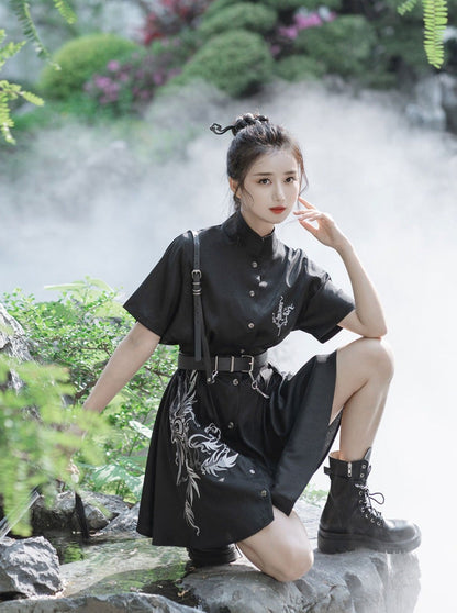 Dragon Design Mode Slim Shirt Dress