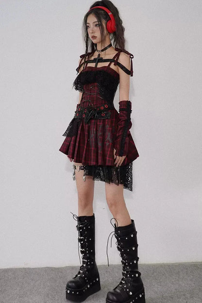 Magic Rhythm Plaid Asymmetrical Dress