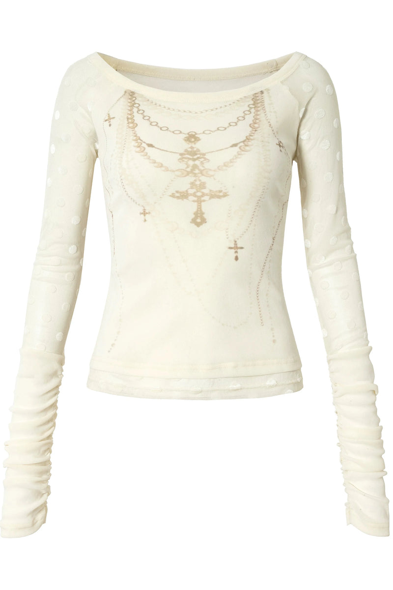 Baroque Flocked Sheer Top