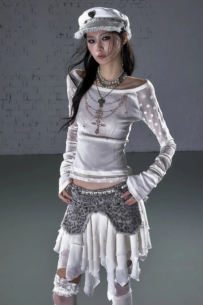 Baroque Flocked Sheer Top
