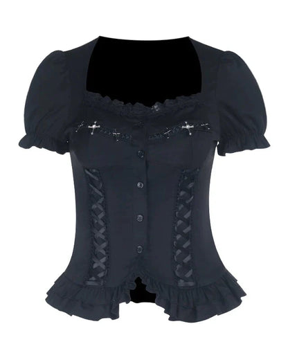 Dark Style Gothic Puff Sleeve Top