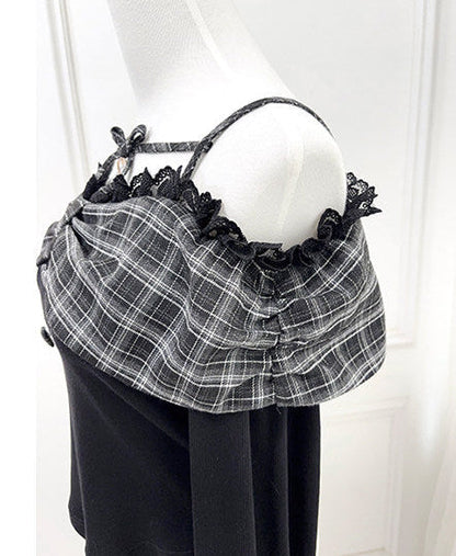 Off-shoulder Lace Ribbon Strap Knit Top