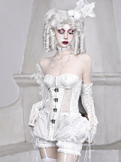 Sleeping Alice White Gothic Dark Fishbone Strap Corset Bustier [pre-order]