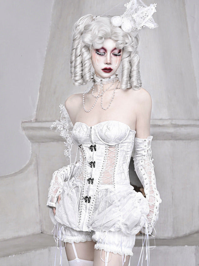 Sleeping Alice White Gothic Dark Fishbone Strap Corset Bustier [pre-order]