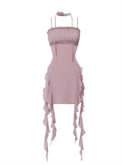 Double Streamer Rose Ruffle Cami Dress