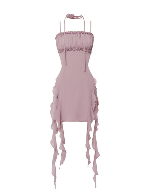 Double Streamer Rose Ruffle Cami Dress