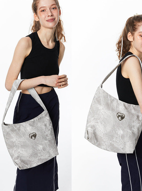 Sweet Cool Denim Print Soft Leather Shoulder Bag
