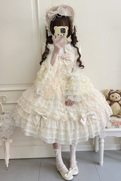 [pre-order] White Sugar Doll Princess Sleeve Suspender Dress Suit + Bonnet Hat