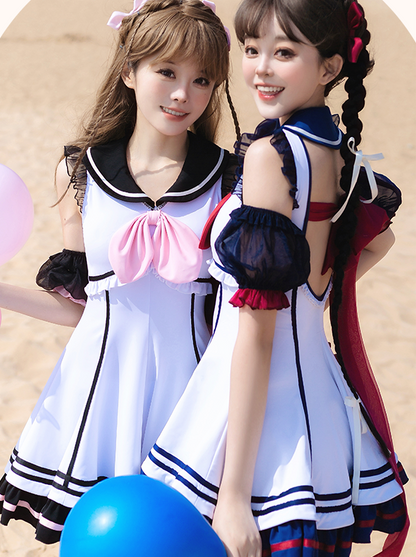 Marine Sailor Lolita Ruffled Dress Swimsuit