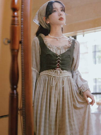 Nordic Pastoral Vest Linen Dress