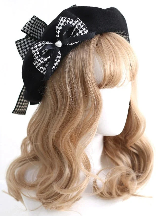 Houndstooth Ribbon Beret