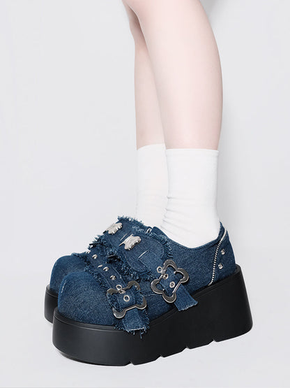 Angel Puppy Punk Style Round Toe Platform Shoes [denim/enamel]