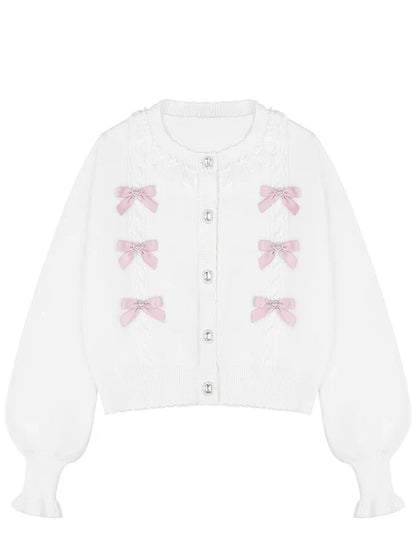 Jewel Ribbon Sweet Girly Knit Cardigan