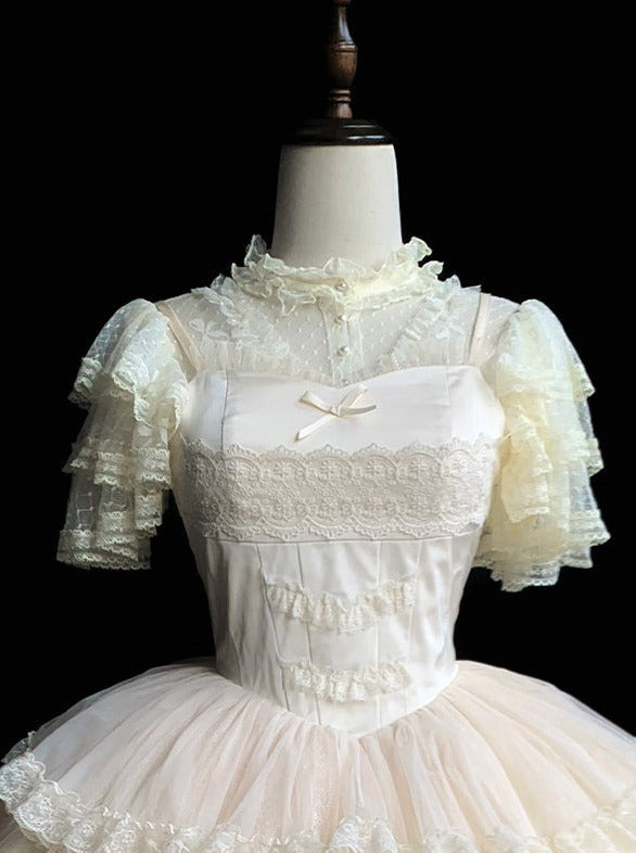 [pre-order] Pure White Girly Lolita Dress + Cardigan + Inner Top + Veil + Sleeves