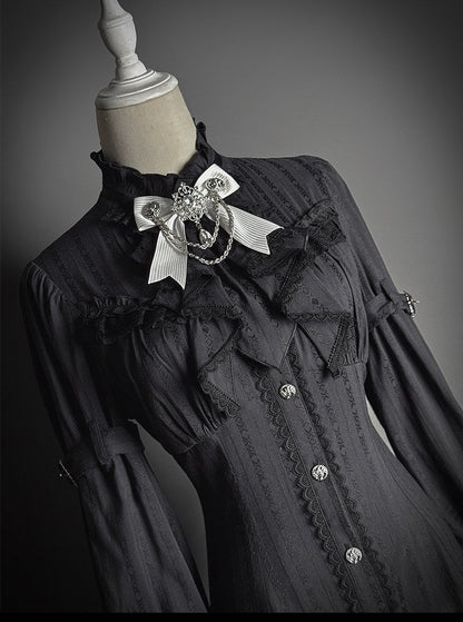 [pre-order Deadline: February 23] Dawnbreaker Gothic Ruffle Stand Collar Jacquard Ribbon Shirt