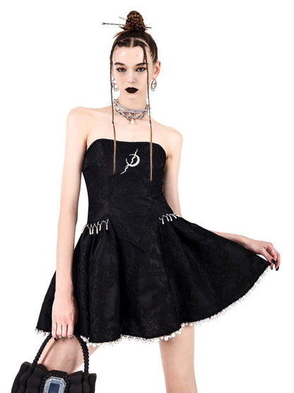 Electric Moon Dark Flower Embroidered Tube Top Pearl Dress