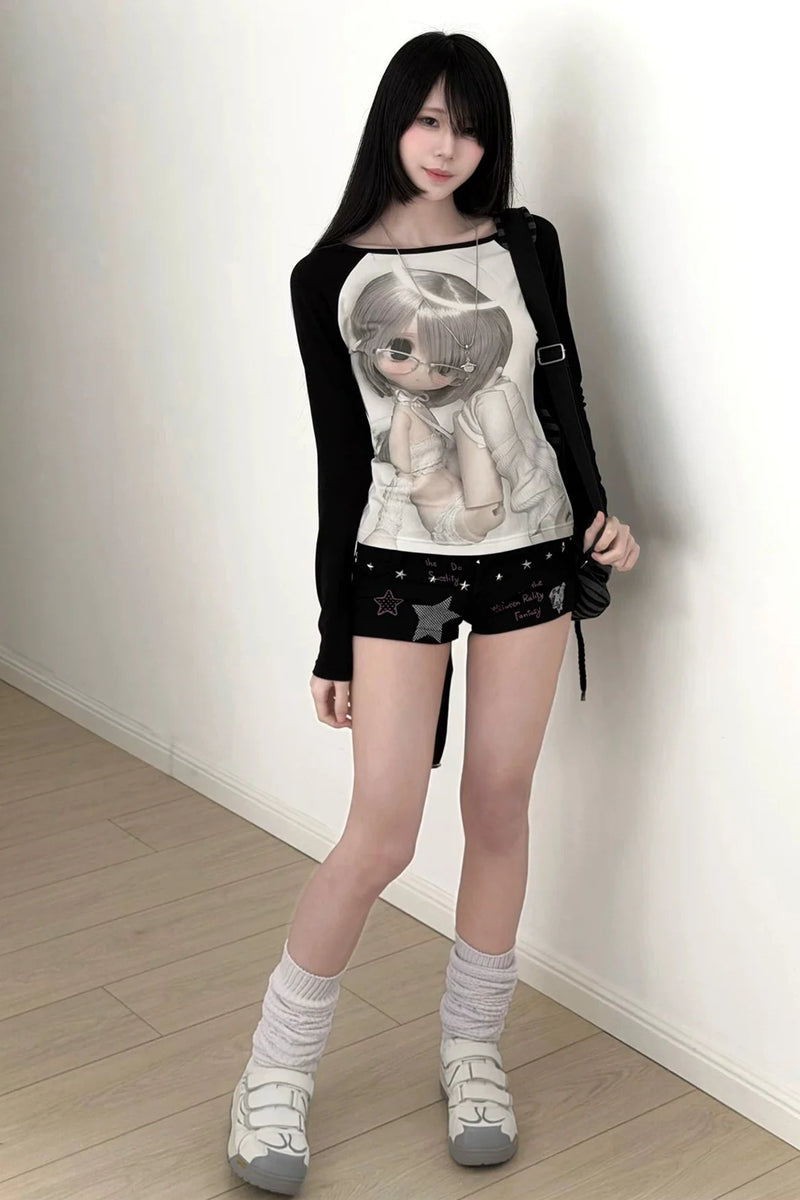 Black and White Raglan Top + Pleated Skirt