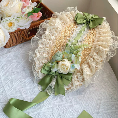 Green Embroidered Lolita One-piece Dress + Cardigan + Hat + Belt + Accessories