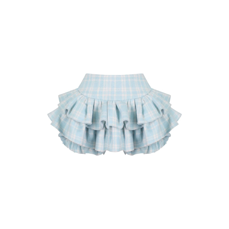 Custard Pudding Yellow Plush Jacket + Blue Plaid Tiered Skirt