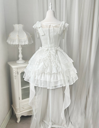 Lolita Wedding Rose Lace-up Tiered Bustier & Suspender Dress Set