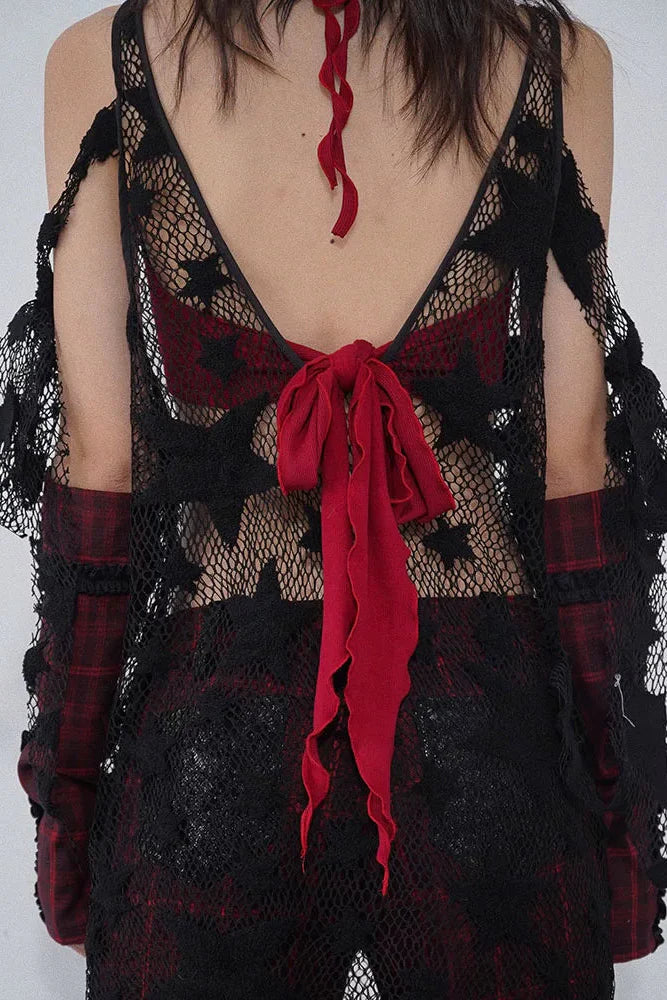Sheer Star Mesh Asymmetrical Top