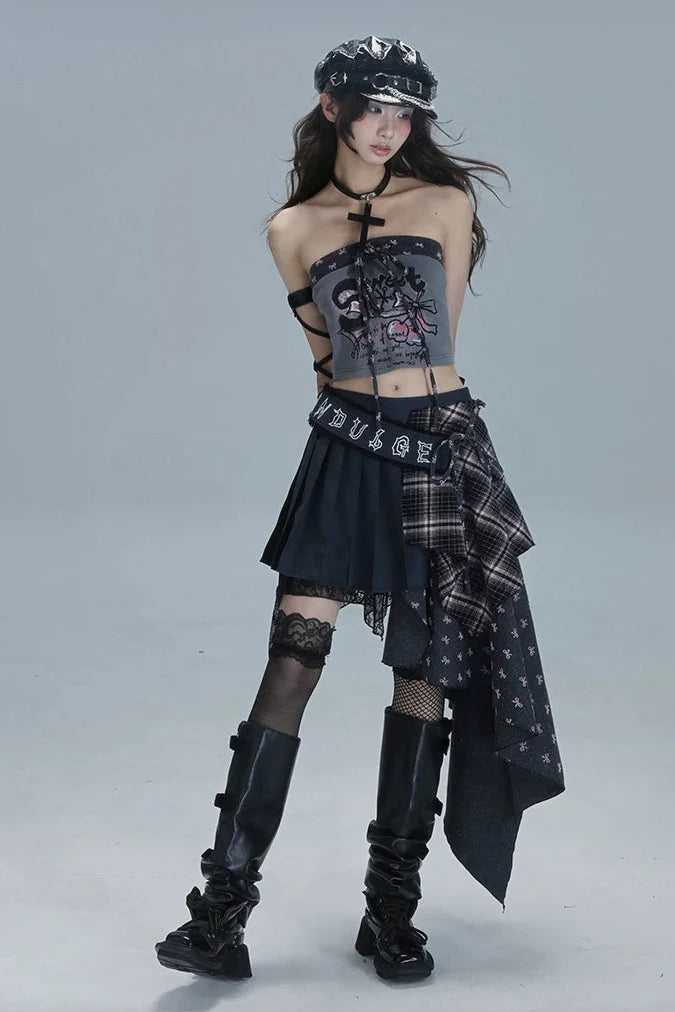 Y2k Patchwork Printed Tube Top