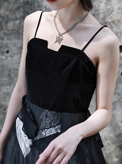 Dark Cool Paneled Asymmetric Ring Dress