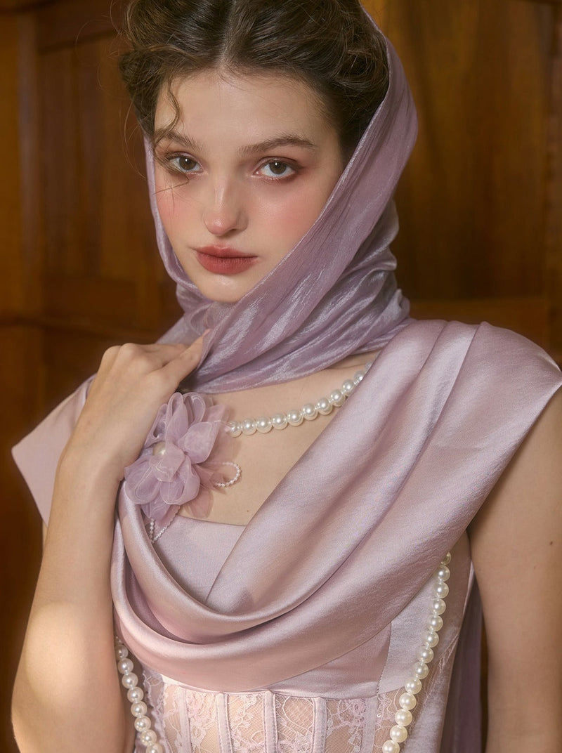 French Romantic Design Heavy Purple Satin Light Fishbone Dress