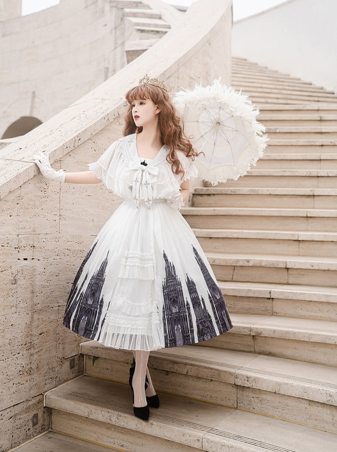 Gothic Suspender Skirt + Shawl
