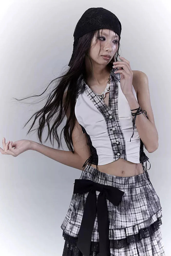 Y2k Dark Patchwork Vest Top