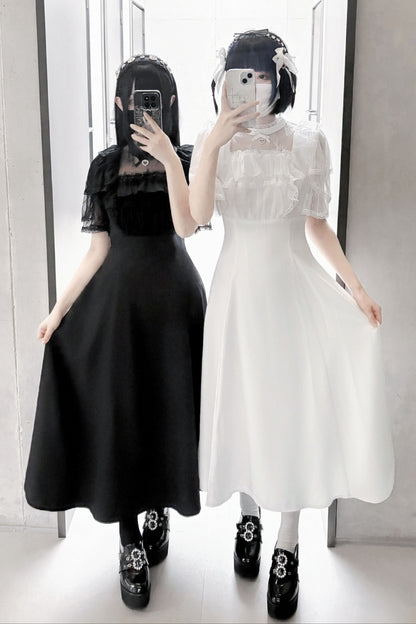 [pre-order] Lace Pearl Sheer Sleeve Long Dress