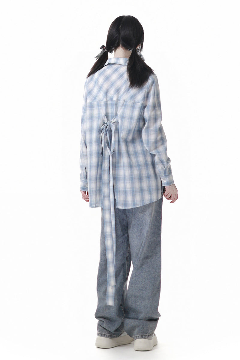 Plaid Shirt + Camisole + Denim Pants