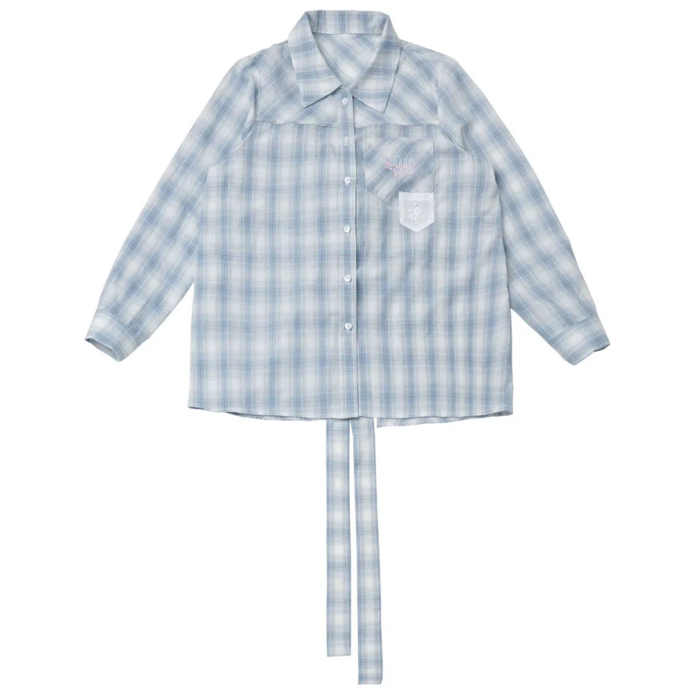 Plaid Shirt + Camisole + Denim Pants