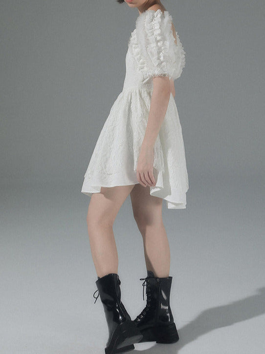 Pure Desire Metal Heart Volume Puff Sleeve Dress