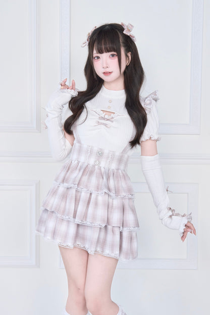 [pre-order] Knit Top With Ribbon Sleeves + Gothic Cross Lace Up Skirt