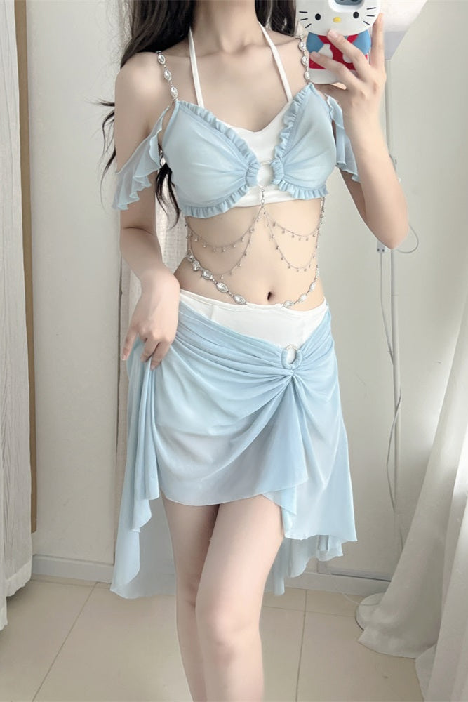 Light Blue Split Mermaid Swimsuit Set