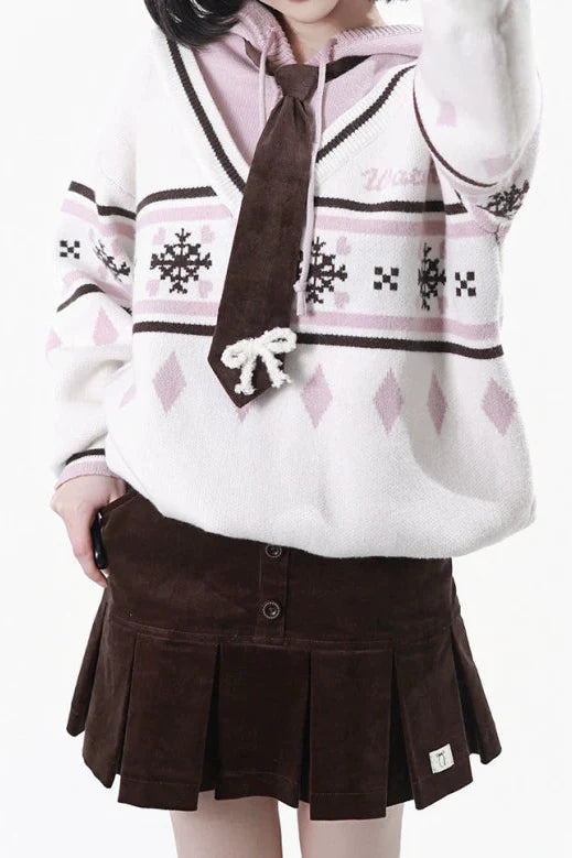 Fair Isle Hooded Top + Skirt + Tie