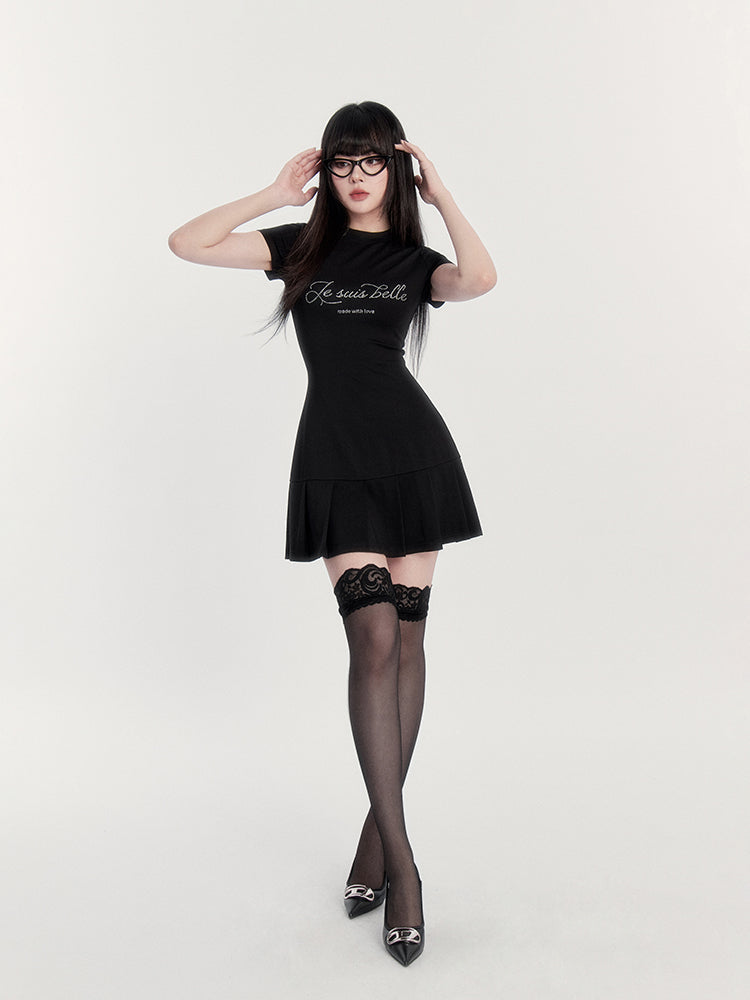 Rhinestone Logo Pleated Dress