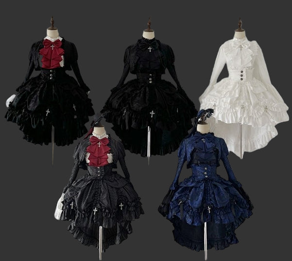 [pre-order Deadline: March 31] Cross Nocturne Gothic Dark Stripe Layered Top + Cross Rose Stripe Pull Up Skirt