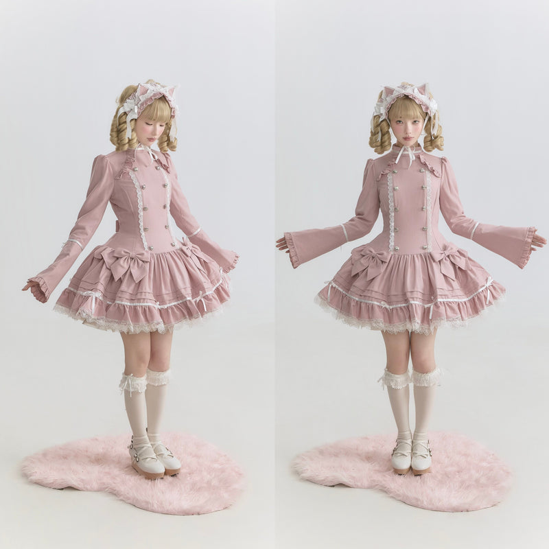 [pre-order Deadline: April 25] Phantom Cat Sweet Ribbon Stripe Lace Bell Sleeve Lolita Dress