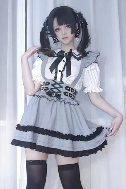 Lace Off Shoulder Top + Suspender Skirt