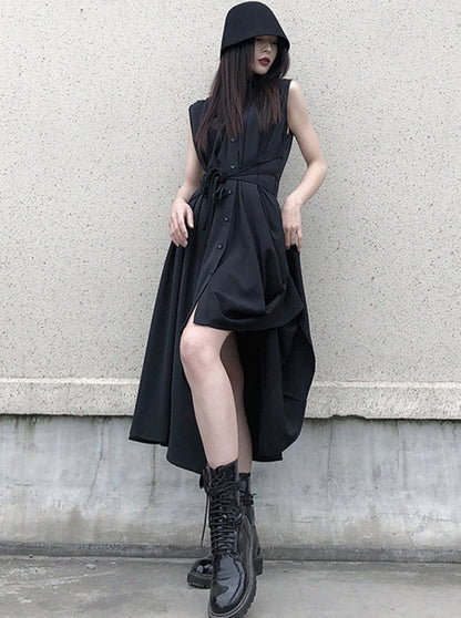 Sleeveless Flare Design Mode Shirt Dress