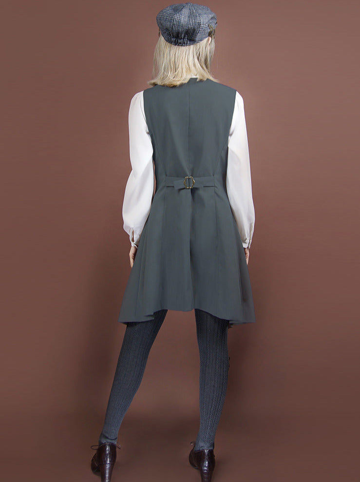Steam Retro College Style Suit Collar Sleeveless Vest Dress [short/long]