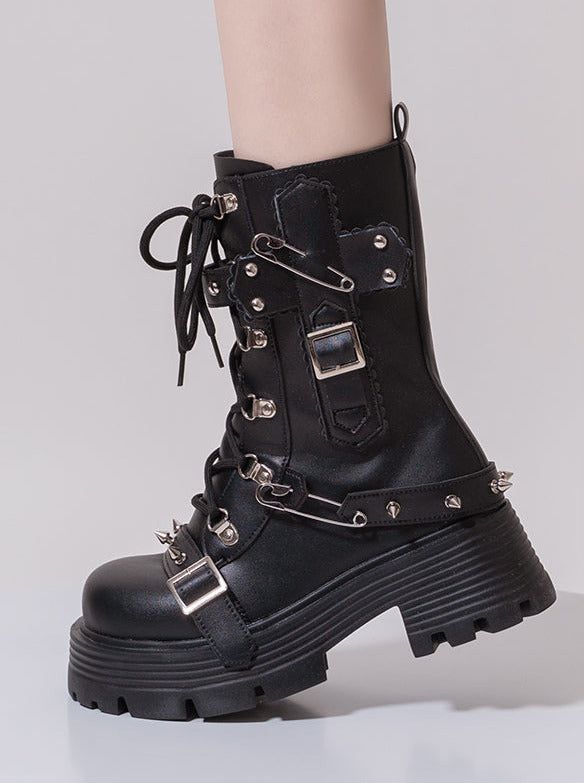 Cool Punk Studs Metal Strap Lolita Boots