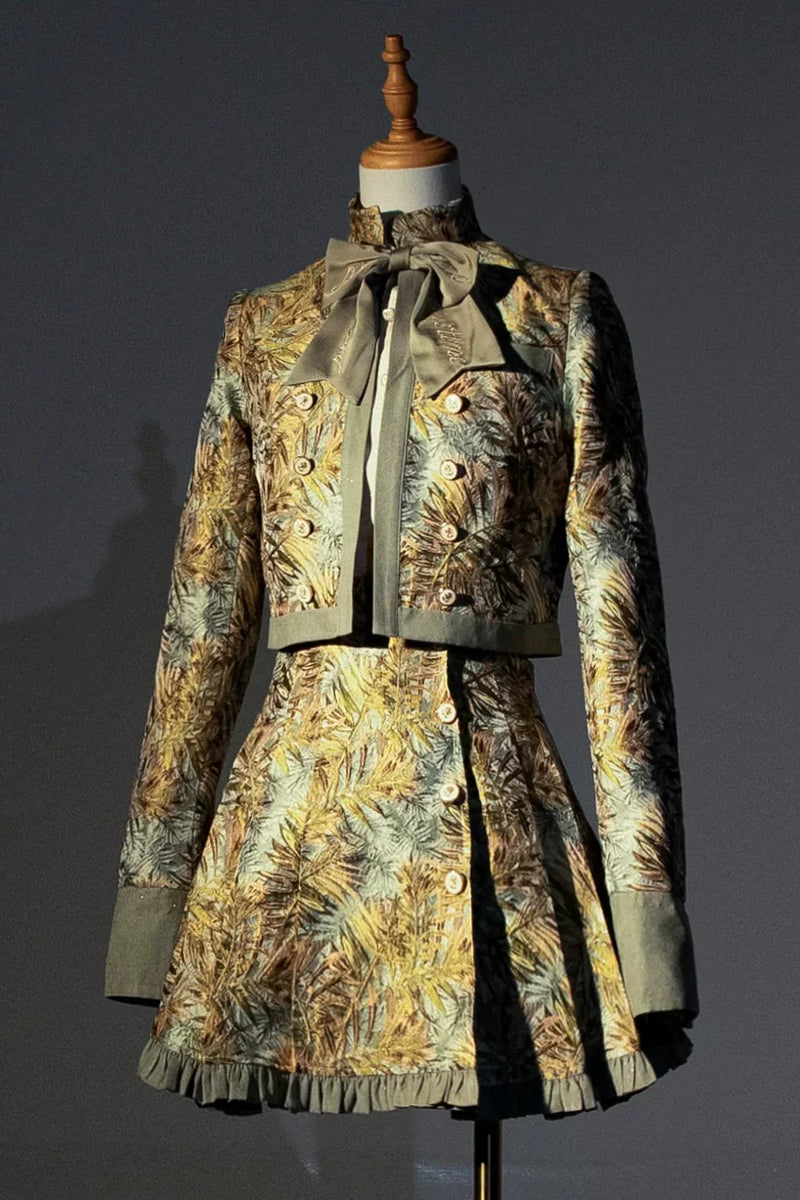 Golden Flower Design Dress + Skirt + Coat + Vest